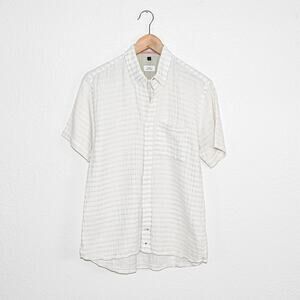 APOLIS Global Citizen Men's SS Gauze Button Down Shirt beige striped sz Medium